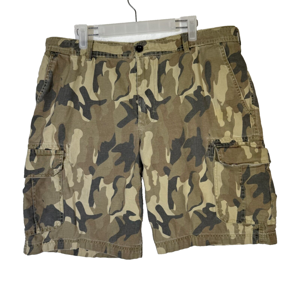 Izod Shorts Men’s 38 Green Camouflage Cargo Cotton Classic Fit High-Rise